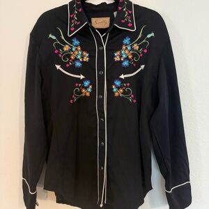 Scully Western Snapper Shirt XXL Black Embellished With Embroidery